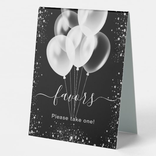 Plaque De Table Ballons de fête à paillettes argentés noirs (Verso)
