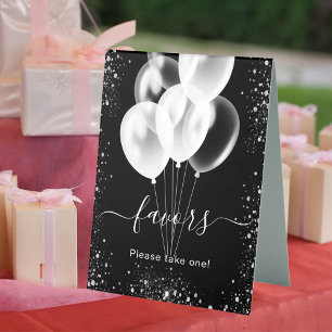 Plaque De Table Ballons de parties scintillant en argent noir pour