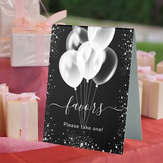 Plaque De Table Ballons en paillettes argentées noires pour fête