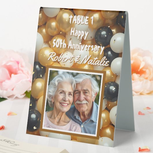 Plaque De Table Ballons noir et or | Anniversaire personnalisé (In SItu (Mariage))