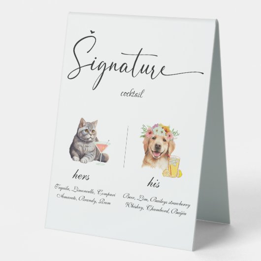Plaque De Table Bar à boissons avec signature Mariage pour animaux (Recto)