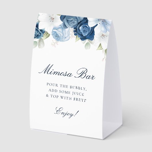 Plaque De Table Bar à Mimosa pour une fête de mariage en bleu pous (Recto)