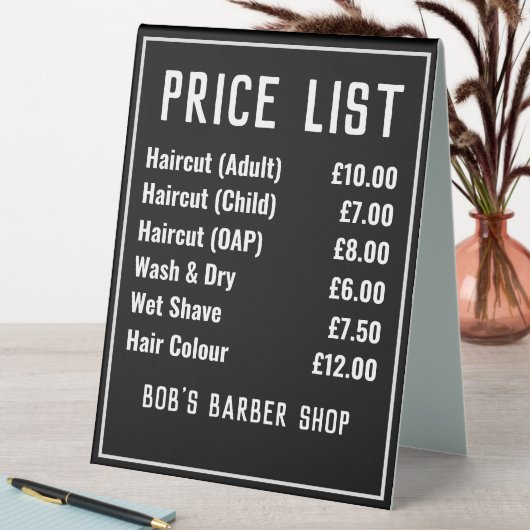 Plaque De Table Barber Shop Tarifs Tableau Tente (En SItu (Tableau))