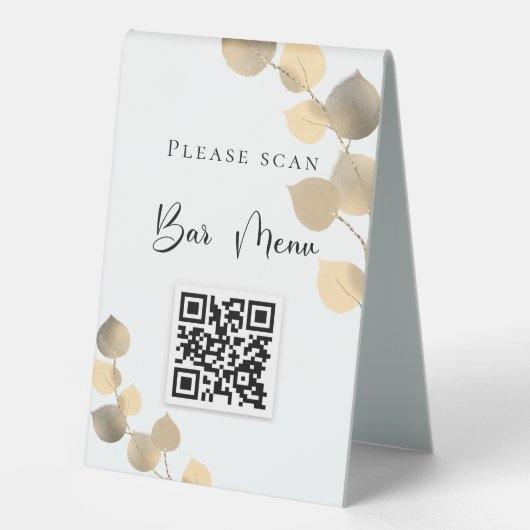 Plaque De Table Barre menu QR code eucalyptus or (Recto)