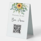Plaque De Table Barre menu QR code tournesols eucalyptus verdure (Recto)