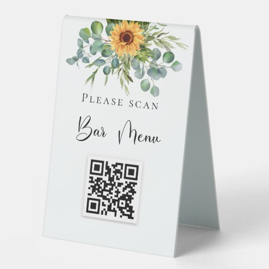 Plaque De Table Barre menu QR code tournesols eucalyptus verdure (Recto)