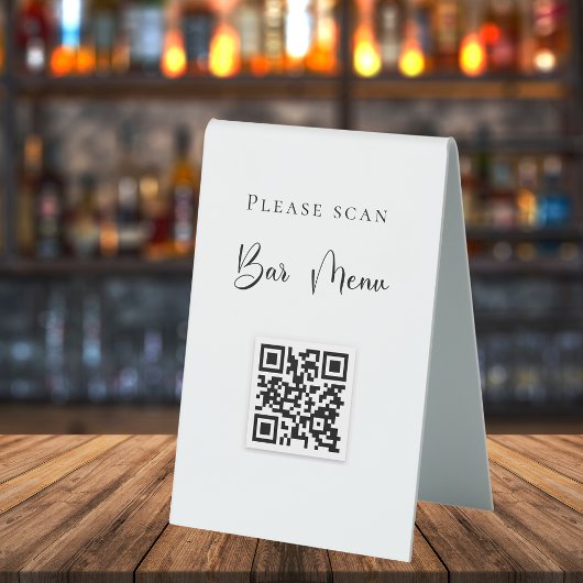 Plaque De Table Barre menu QR code typographie blanc