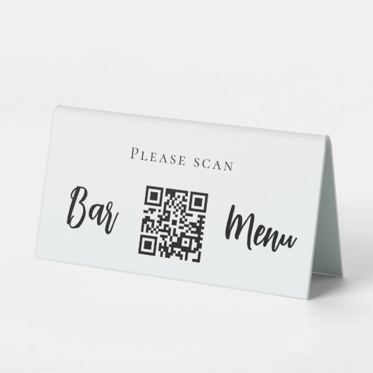 Plaque De Table Barre menu QR code typographie blanc noir (Verso)