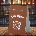 Plaque De Table Barre menu QR code typographie gravée orange<br><div class="desc">Un arrière - plan brun,  orange brûlé,  texte blanc. Personnalisez et ajoutez votre propre code QR à votre site Web avec le menu à barres.</div>