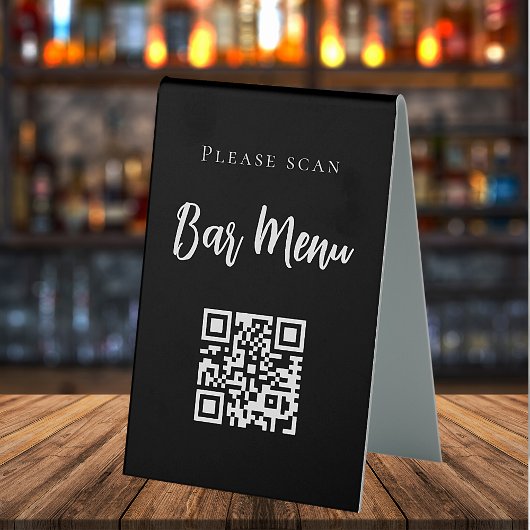 Plaque De Table Barre menu QR code typographie noir blanc