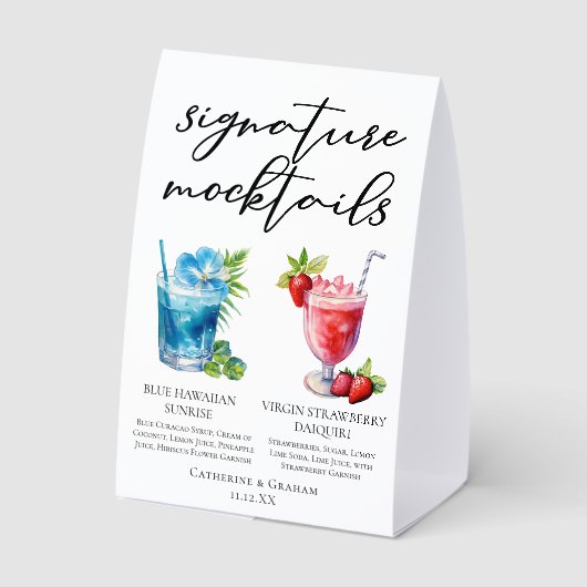 Plaque De Table Beach Signature Mocktails Summer Wedding Menu (Verso)