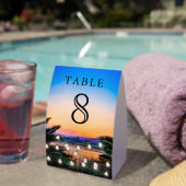 Plaque De Table Beach Sunset String Lights Wedding Table Number (InVersositu (sur table))