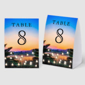 Plaque De Table Beach Sunset String Lights Wedding Table Number (Recto/verso)
