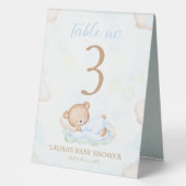 Plaque De Table Bear Blue Green Boy Baby shower Numéro de la table (Recto)