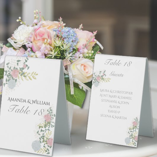 Plaque De Table Beau numéro de table de mariage floral & invités