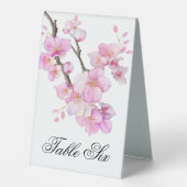 Plaque De Table Beau script de fleurs de cerisiers rose aquarelle (Recto)