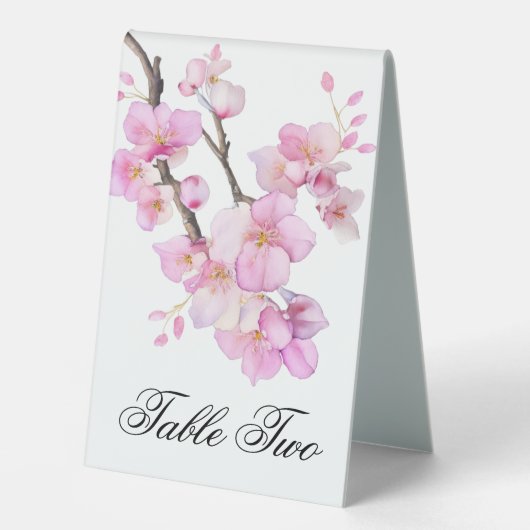 Plaque De Table Beau script de fleurs de cerisiers rose aquarelle (Recto)