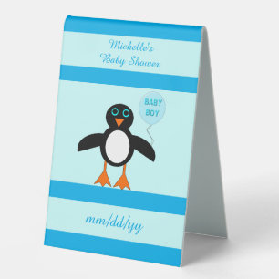 Plaque De Table Bébé Bleu mignon Pingouin Baby shower personnalisé