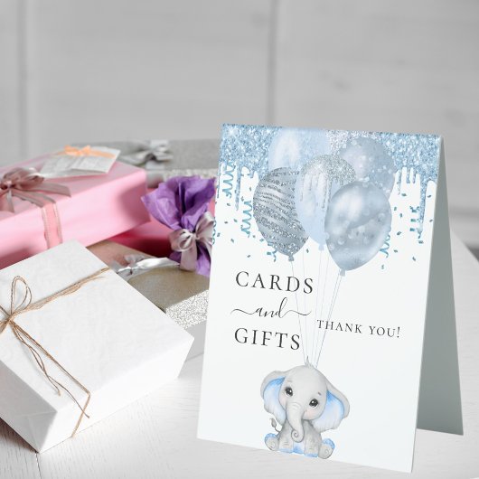 Plaque De Table Bébé éléphant garçon ballons bleus cadeaux blancs