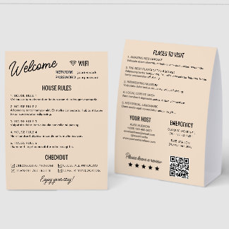 Plaque De Table Beige Black Vacation Rental Wifi Rules Information