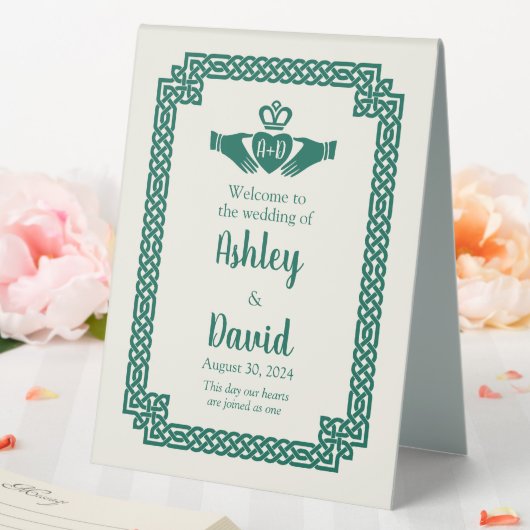 Plaque De Table Bienvenue Mariage Nœud Celtique Claddagh Vert Emer (In SItu (Mariage))