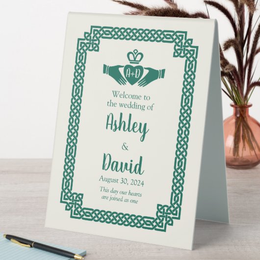 Plaque De Table Bienvenue Mariage Nœud Celtique Claddagh Vert Emer (En SItu (Tableau))
