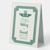 Plaque De Table Bienvenue Mariage Nœud Celtique Claddagh Vert Emer (Verso)