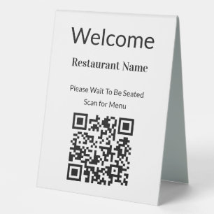 Plaque De Table Bienvenue - Menu Recherche de code QR noir et blan