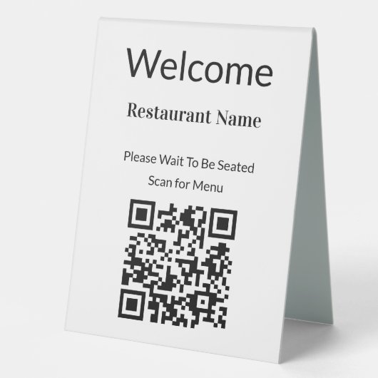 Plaque De Table Bienvenue - Menu Recherche de code QR noir et blan (Recto)