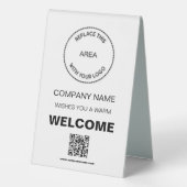 Plaque De Table Bienvenue Société Qr Code Votre logo Blanc (Verso)