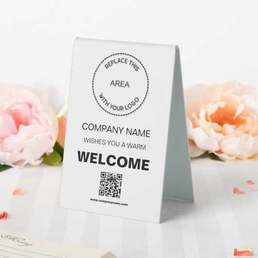 Plaque De Table Bienvenue Société Qr Code Votre logo Blanc (In SItu (Mariage))