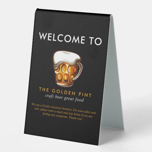 Plaque De Table Bière Mug Logo Brasserie Bar Réouverture Sécurité  (Recto)