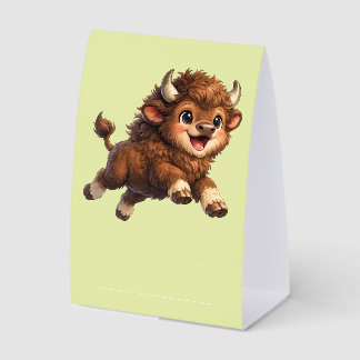 Plaque De Table Bison Mignon aux Grands Yeux Cartoon de Faune Heur