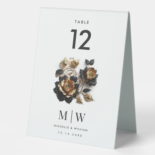 Plaque De Table Black Gold Rose Soirée de mariage gothique (Recto)