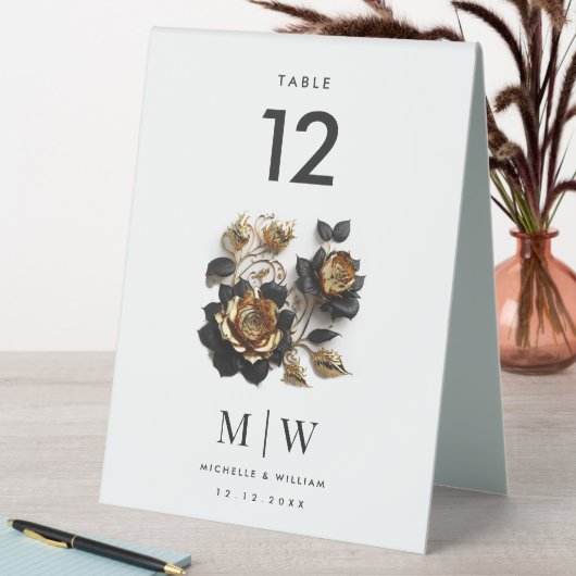 Plaque De Table Black Gold Rose Soirée de mariage gothique (En SItu (Tableau))