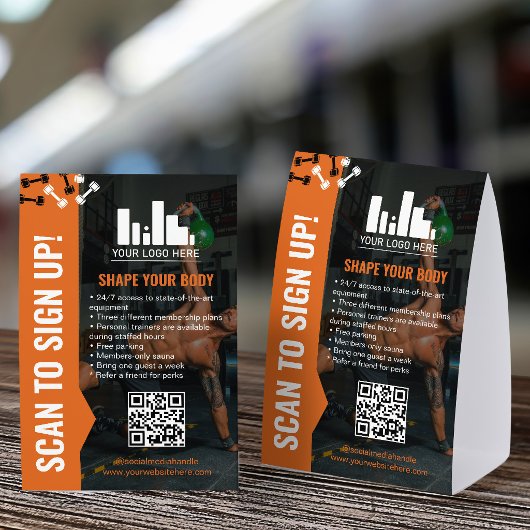 Plaque De Table Black Orange Dumbbells Sign Up Gym Membership