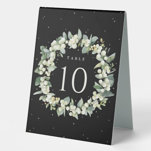 Plaque De Table Black Snowberry + Eucalyptus Mariage Numéro de tab (Recto)