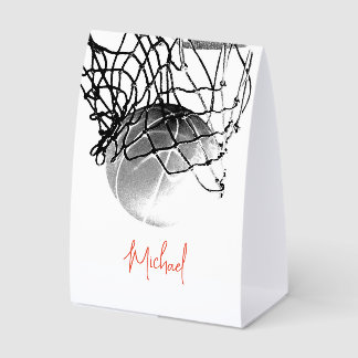 Plaque De Table Black & White Basketball Ball & Net Your Name