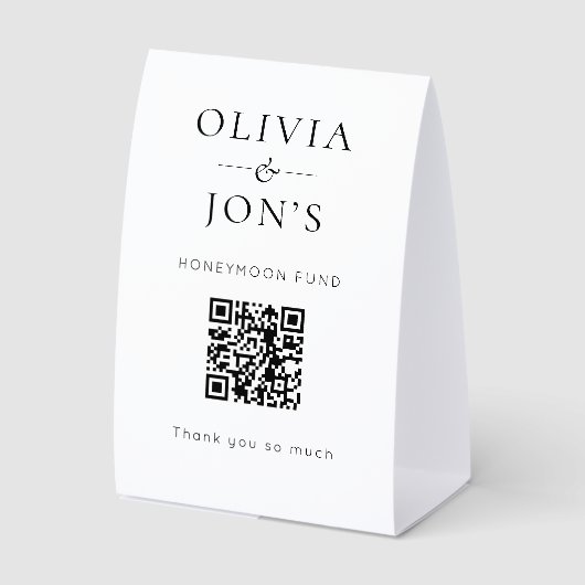 Plaque De Table Black White Honeymoon Fund and Menu Wedding  (Recto)