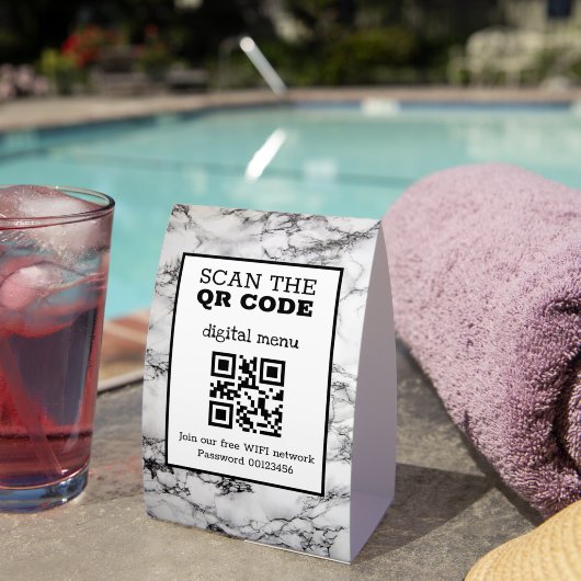 Plaque De Table Black & White Marble QR Code Digital Menu  Paper (InVersositu (sur table))