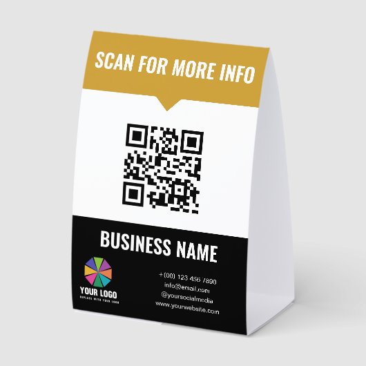Plaque De Table Black Yellow Scan For Info Qr Code & Your Logo (Recto)