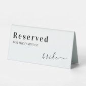 Plaque De Table Blanc moderne Mariage Réservé Famille de la mariée (Recto)
