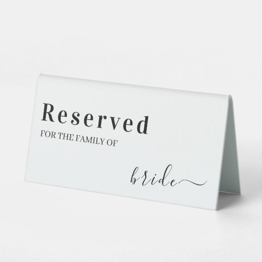 Plaque De Table Blanc moderne Mariage Réservé Famille de la mariée (Verso)
