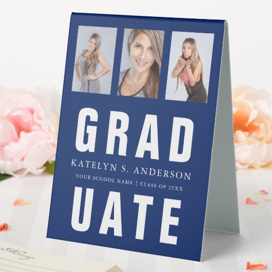 Plaque De Table Bleu Graduation Photo Collage personnalisé (In SItu (Mariage))