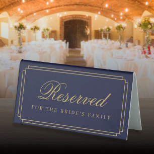 Plaque De Table Bleu Nuit Et Or Réservé Mariage Art Déco
