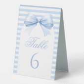 Plaque De Table Bleu Stripes Bow Baby Boy Douche Chiffres de table (Recto)