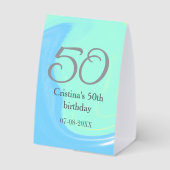 Plaque De Table bleu vert gris 50e anniversaire ajouter nom date r (Verso)