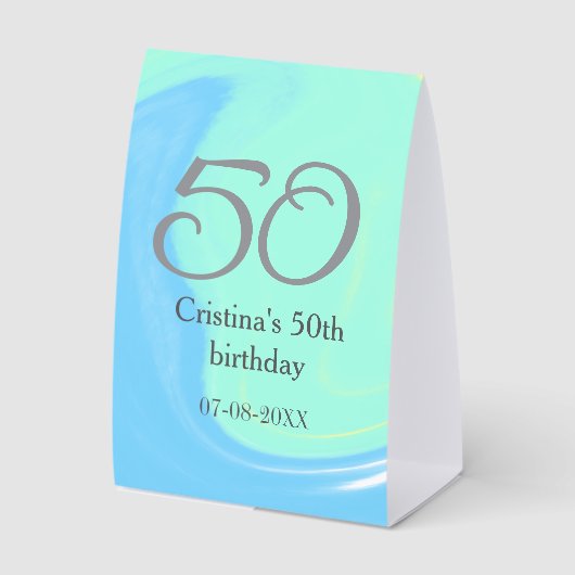 Plaque De Table bleu vert gris 50e anniversaire ajouter nom date r (Recto)