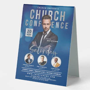 Plaque De Table Blue Bokeh Church Conference Service