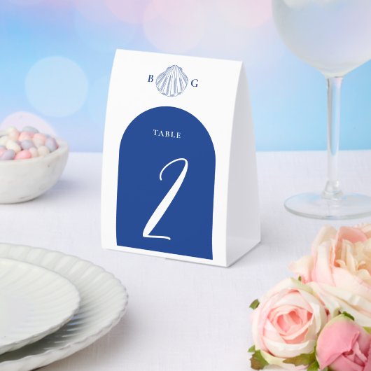 Plaque De Table Blue Clam Seashells Coastal Seaside Beach Wedding (Insitu (mariage))